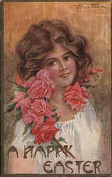 Girl With Roses - A Happy Easter Postcard