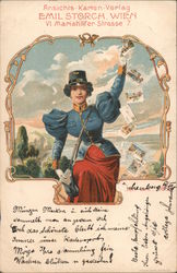 Woman Postal Delivery Person Delivering Postcards Postcard