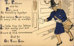 Postman Delivering Letters Postcard