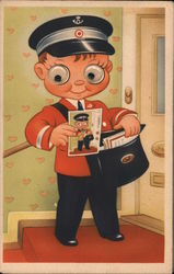 Postman with Post Card and Mail Bag Googley Eyes Postcard