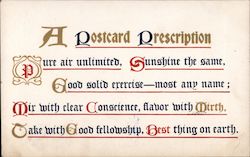 A Postcard Prescription Post Card Clubs, Collecting, Deltiology Postcard Postcard Postcard