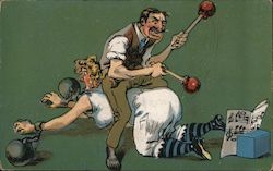 Man Playing "Drums" On Woman's Behind Ball and Chain Postcard