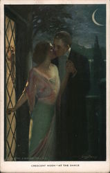Crescent Moon - At the Dance - Couple Kissing Postcard