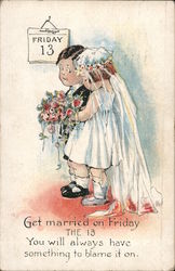 Friday 13 Wedding Bride and Groom Marriage & Wedding Charles Twelvetrees Postcard Postcard Postcard