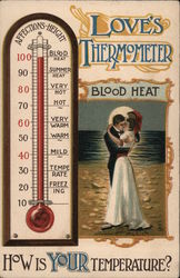 Love's Thermometer - Couple Kissing, Thermometer Postcard