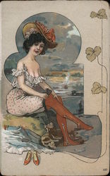 Lady stripping near water Postcard