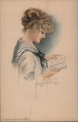Woman Reading Artist Signed Alice Luella Fidler Postcard Postcard Postcard