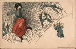 Woman trapping men in her web Superior Women / Tiny Men Postcard Postcard Postcard