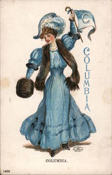 Columbia - Woman in Blue Dress with College Flag College Girls Postcard Postcard Postcard