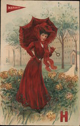 Harvard Lady in Red College Girls Postcard Postcard Postcard