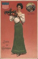 State of California Woman Holding Orange Tree Branch Postcard