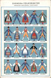 Swedish National Costumes (Svenska Folkdrakter) Detail of the publisher's Illustrated Map of Sweden Postcard
