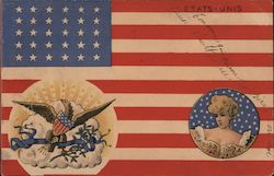 An American Flag with a Woman and an Eagle Postcard