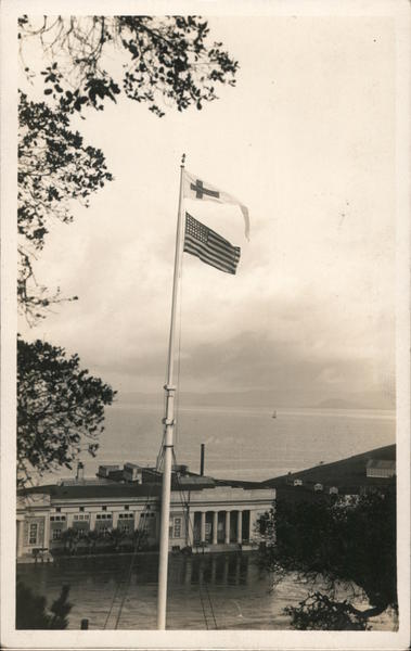 An American Flag Flying at Yerba Buena Island San Francisco California