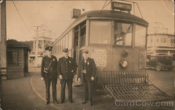 Policeman and Train Conductors, Ocean Beach Streetcar San Francisco California