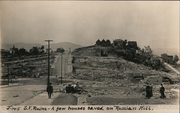 S. F. Ruins - A Few Houses Saved on Russian Hill J-145 San Francisco California
