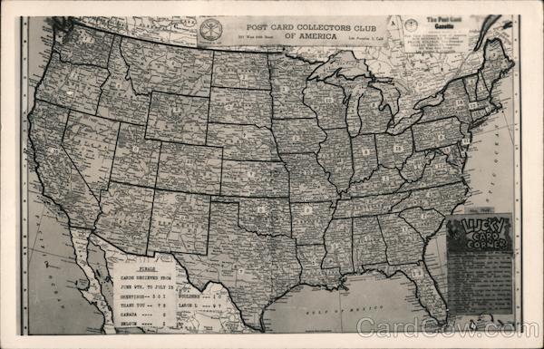 Lucky Card Records Map, Post Card Collectors of America