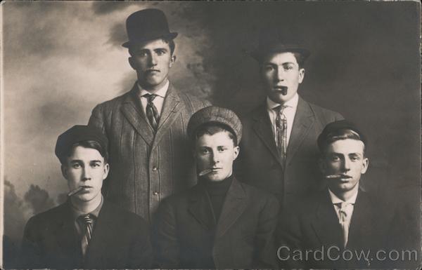 Five Teenage Boys with Cigars in Their Mouths