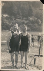 Two Men in Bathing Suits Standing in the Sand Monte Rio, CA Original Photograph Original Photograph Original Photograph