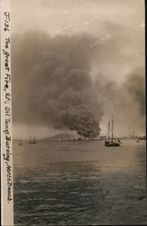 The Great Fire, S.F. - Oil Tanks Burning, North Beach J-136 Postcard