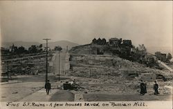 S. F. Ruins - A Few Houses Saved on Russian Hill J-145 Postcard