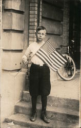 Louis Marvin Johns, Age Ten, Posing with Flag, 1922 Postcard