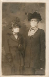 1918 Pandemic Influenza Flu Women with Masks Postcard