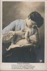 Amour Maternel Art Neuvou Picture Paris France - Nursing Mother and Child Postcard