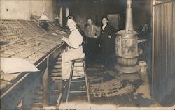 Woman Typesetting Shop Interior Print Shop Newspaper Postcard