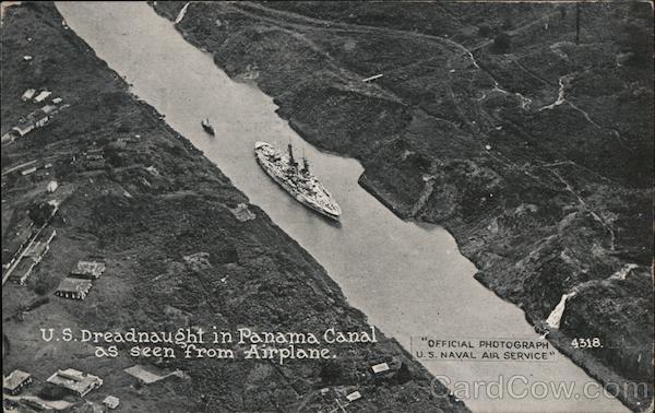 U.S. Dreadnaught in Panama Canal as Seen from Airplane