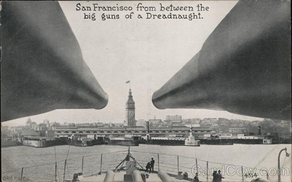 San Francisco from between the big guns of a Dreadnaught California
