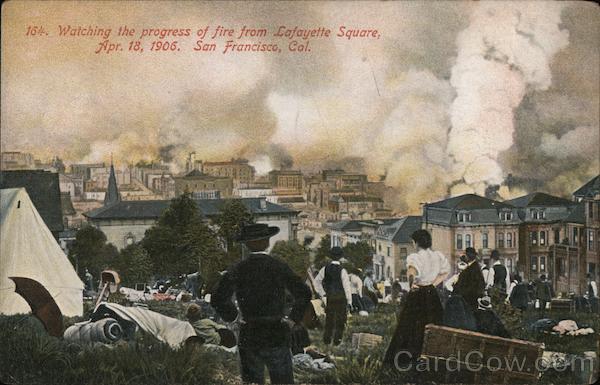 Watching the Progress of Fire from Lafayette Square, Apr. 18, 1906 San Francisco California