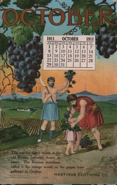October 1911 Calendar - Hastings Clothing Company San Francisco California