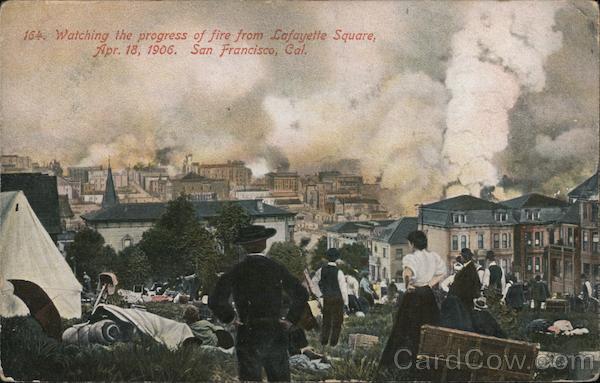Watching the Progress of Fire From Lafayette Square, Apr. 18, 1906 San Francisco California