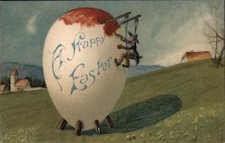 A Happy Easter - Man painting an egg Postcard