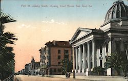 First St. Looking South Showing Court House Postcard