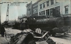 Cleaning Main St. Flood, March 25th, 1913 Postcard