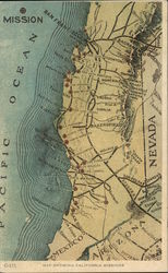Map Showing California Missions Postcard