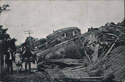 Wrecked Engines and Telescoped Coach Postcard