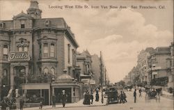 Looking West Ellis St. From Van Ness Ave. Postcard