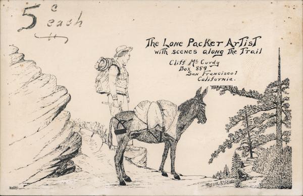 The Lone Packer Artist with scenes along the trail Pack mule and Packer Cliff McGurdy San Francisco California