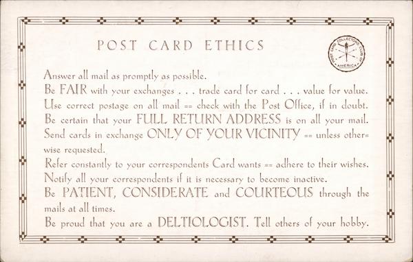 Post Card Collectors Club of America Post Card Ethics list Los Angeles California