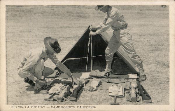 Erecting a Pup Tent Camp Roberts California