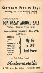 Mademoiselle Customers Preview Days Our Great Annual Sale Postcard