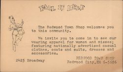 The Redwood Town Shop. Fall is here. Majorette and drum Postcard