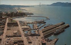 Air View of Fisherman's Wharf and Golden Gate Bridge Postcard