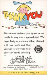Les Vogel Chevrolet Block Thank You Postcard