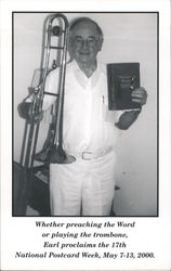 Rev. Earl C. Carver 17th National Postcard Week May 7-13, 2000. Trombone, bible Postcard