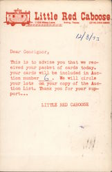 Little Red Caboose confirmation of auction items. Postcard