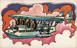 Psychedelic air plane. Greetings from a Pan Am Pun Flight! Airline Advertising Postcard Postcard Postcard